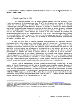 La Résistance Du Cinéma Brésilien Face À La Censure Imposée Par Le Régime Militaire Au Brésil - 1964 / 1988 1