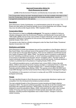 Conservation Advice for Diuris Flavescens (An Orchid) (S266b of the Environment Protection and Biodiversity Conservation Act 1999)