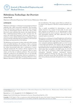 Hybridoma Technology: an Overview Arman Nayak Department of Biomedical Engineering, Utkal University, Bhubaneswar, Odisha, India