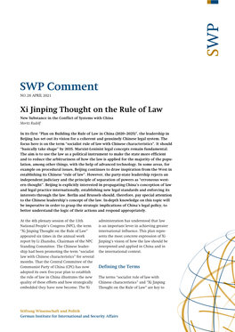 Xi Jinping Thought on the Rule of Law New Substance in the Conflict of Systems with China Moritz Rudolf