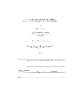 Calendar Effects on Stock Market: Case of Selected Cis and Cee Countries