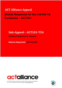 ACT Alliance Appeal Sub-Appeal – ACT201-TZA