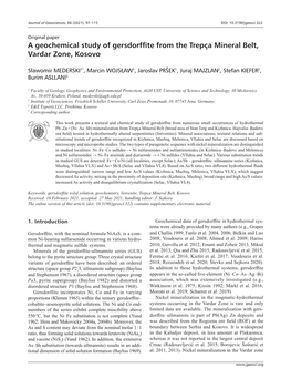 A Geochemical Study of Gersdorffite from the Trepça Mineral Belt, Vardar Zone, Kosovo