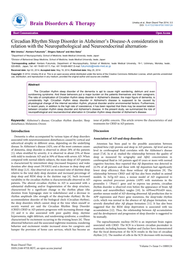 Circadian Rhythm Sleep Disorder in Alzheimer's Disease-A