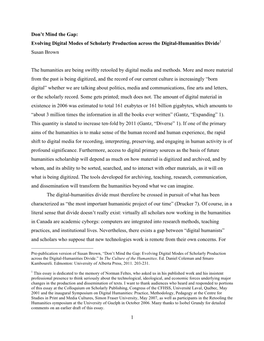 1 Don't Mind the Gap: Evolving Digital Modes of Scholarly Production