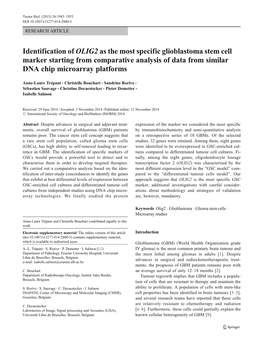 Identification of OLIG2 As the Most Specific Glioblastoma Stem Cell Marker Starting from Comparative Analysis of Data from Similar DNA Chip Microarray Platforms