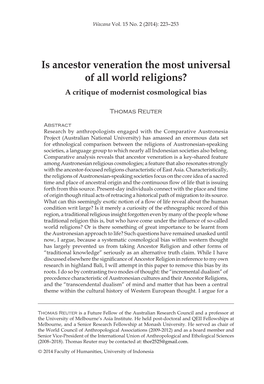 Is Ancestor Veneration the Most Universal of All World Religions? a Critique of Modernist Cosmological Bias