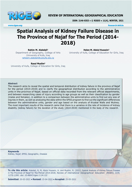 Spatial Analysis of Kidney Failure Disease in the Province of Najaf for the Period (2014- 2018)