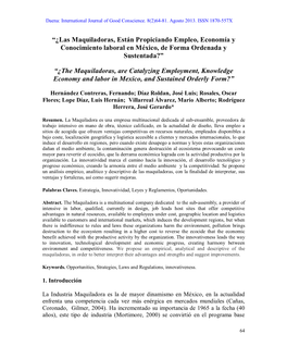 ¿Las Maquiladoras, Están Propiciando Empleo, Economía Y Conocimiento Laboral En México, De Forma Ordenada Y Sustentada?”