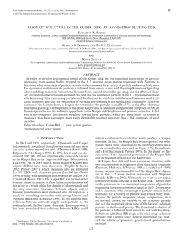 RESONANT STRUCTURE in the KUIPER DISK: an ASYMMETRIC PLUTINO DISK Elizabeth K