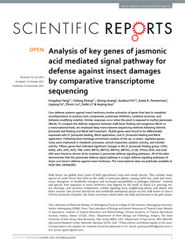 Analysis of Key Genes of Jasmonic Acid Mediated Signal Pathway for Defense Against Insect Damages by Comparative Transcriptome Sequencing