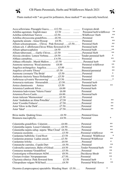 CB Plants Perennials, Herbs and Wildflowers March 2021