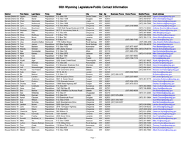 65Th Wyoming Legislature Public Contact Information