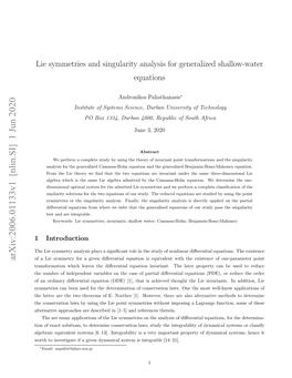 Lie Symmetries and Singularity Analysis for Generalized Shallow