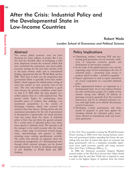 After the Crisis: Industrial Policy and the Developmental State in Low-Income Countrie