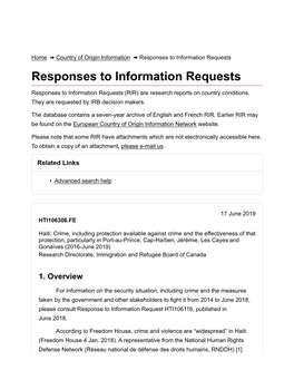 Responses to Information Requests Responses to Information Requests