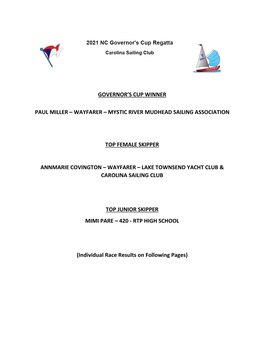 2021 NC Governor's Cup Regatta Carolina Sailing Club