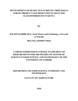 Development of Ready to Eat Bovine Tripe Rolls for By-Product Loss Reduction in Selected Slaughterhouses in Kenya