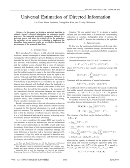 Universal Estimation of Directed Information Lei Zhao, Haim Permuter, Young-Han Kim, and Tsachy Weissman