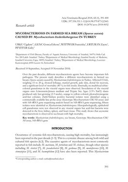 MYCOBACTERIOSIS in FARMED SEA BREAM (Sparus Aurata) CAUSED by Mycobacterium Frederiksbergense in TURKEY