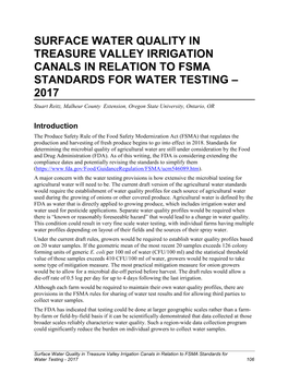 Surface Water Quality in Treasure Valley