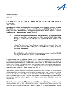 Le Mans 24 Hours: the N°36 Alpine Breaks Cover…