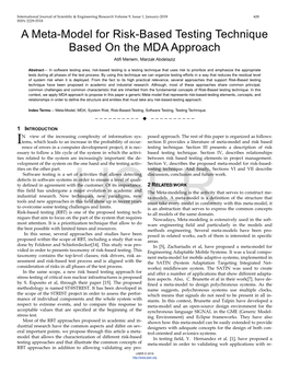 A Meta-Model for Risk-Based Testing Technique Based on the MDA Approach Atifi Meriem, Marzak Abdelaziz