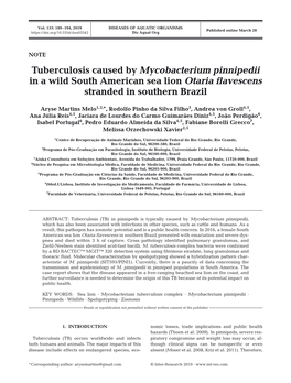 Tuberculosis Caused by Mycobacterium Pinnipedii in a Wild South American Sea Lion Otaria Flavescens Stranded in Southern Brazil