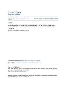 Australia and the Secretive Exploitation of the Chatham Islands to 1842