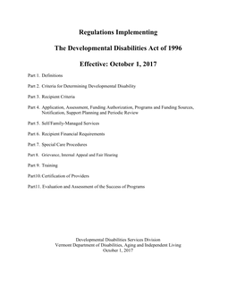 Regulations Implementing the Developmental Disabilities Act of 1996 ______