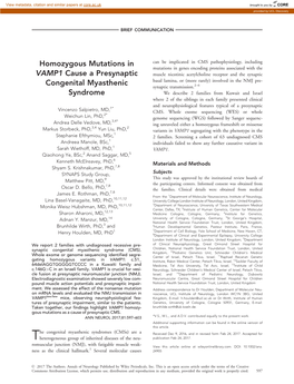 Homozygous Mutations in VAMP1 Cause a Presynaptic Congenital