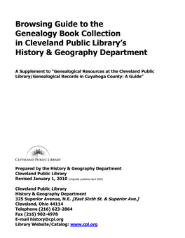 Browsing Guide to the Genealogy Book Collection in Cleveland Public Library’S History & Geography Department