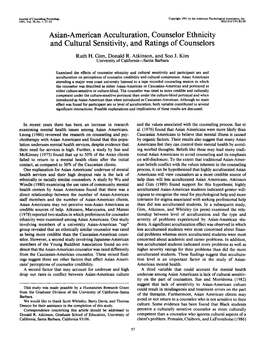 Asian-American Acculturation, Counselor Ethnicity and Cultural Sensitivity, and Ratings of Counselors