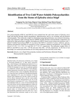 Identification of Two Cold Water-Soluble Polysaccharides from the Stems of Ephedra Sinica Stapf