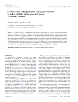 Facultative Sex and Reproductive Strategies in Response to Male Availability in the Spiny Stick Insect, Extatosoma Tiaratum