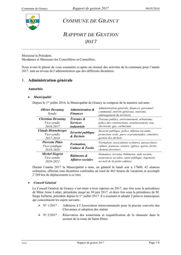 Rapport De Gestion 2017 08/05/2018