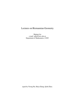 Lectures on Riemannian Geometry