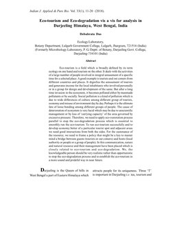 Eco-Tourism and Eco-Degradation Vis a Vis for Analysis in Darjeeling Himalaya, West Bengal, India