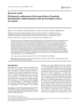 Phylogenetic Confirmation of the Genus Robbea