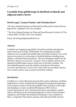 Carabids from Pitfall Traps in Kiwifruit Orchards and Adjacent Native Forest