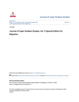 Journal of Cape Verdean Studies, Vol. 5 Special Edition on Migration