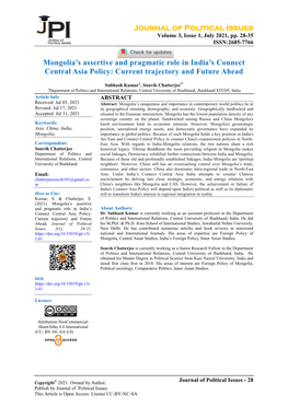 Journal of Political Issues Mongolia's Assertive and Pragmatic Role In