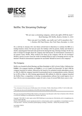 Netflix: the Streaming Challenge1