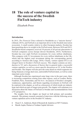 18 the Role of Venture Capital in the Success of the Swedish Fintech Industry