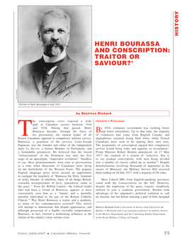 Henri Bourassa and Conscription: Traitor Or Saviour?1 Pa C-009092