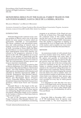Monitoring Results of the Illegal Parrot Trade in the Los Pozos Market, Santa Cruz De La Sierra, Bolivia