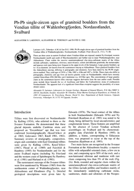 Pb-Pb Single-Zircon Ages of Granitoid Boulders from the Vendian Tillite of Wahlenbergfjorden, Nordaustlandet, Sv Albard