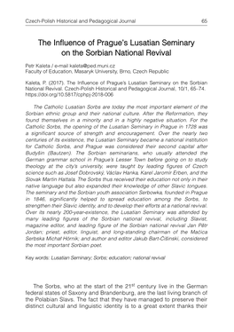 The Influence of Prague's Lusatian Seminary on the Sorbian National