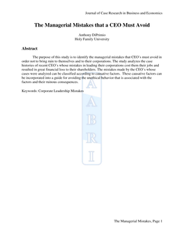 The Managerial Mistakes That a CEO Must Avoid