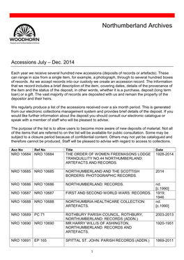 Accessions Report July-Dec 2014